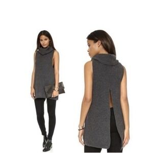 Free People Need It Now Turtleneck Ribbed Wool Sweater Vest‎ with Split Back Xs